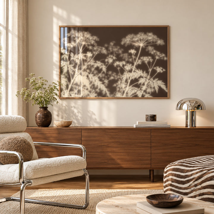 Cream Cow Parsley Print styled above a sideboard (frame not included)