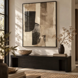 Cream Wall Art, framed on the wall of a calm entryway