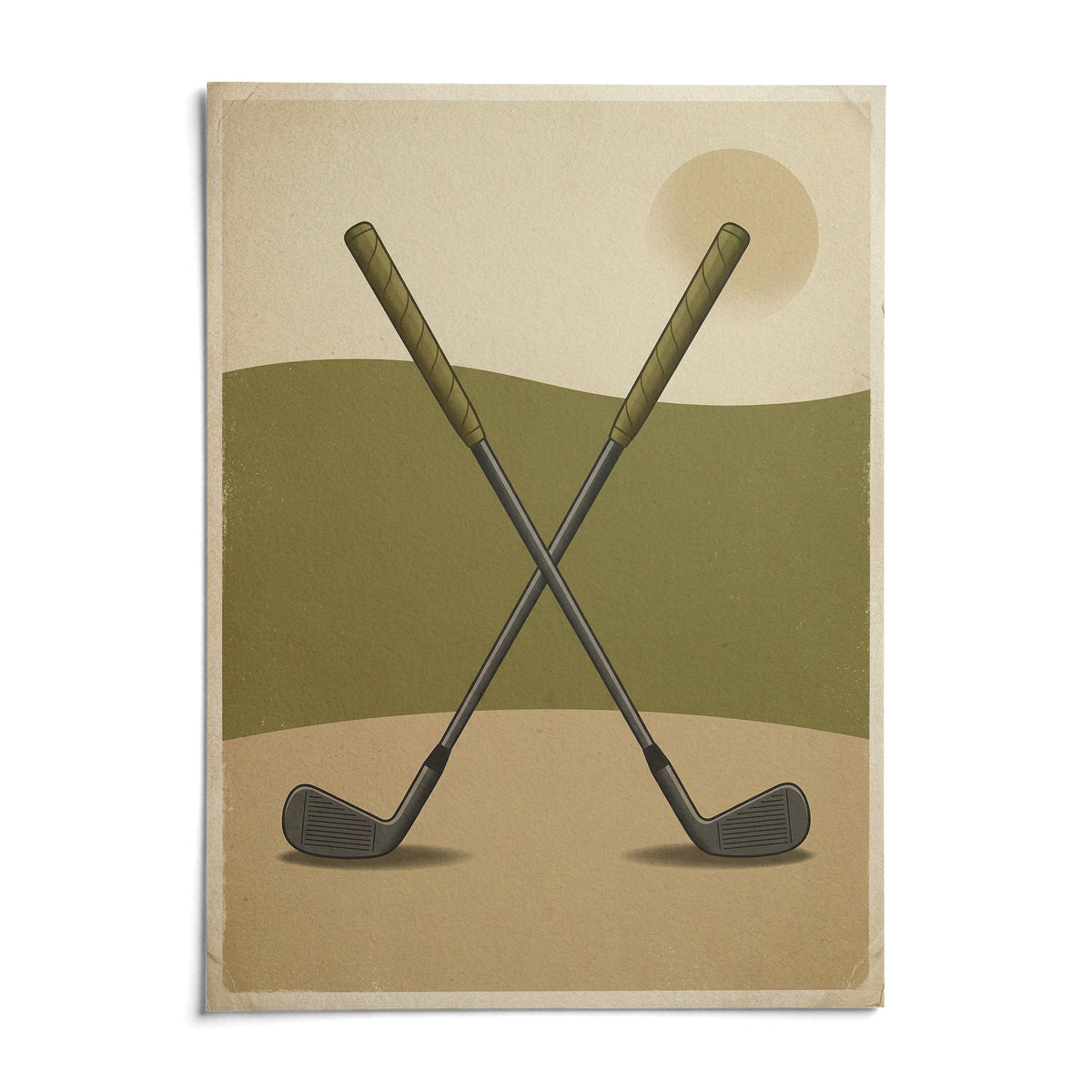 Crossed Golf Clubs Poster, shown as an unframed paper print on a plain white background