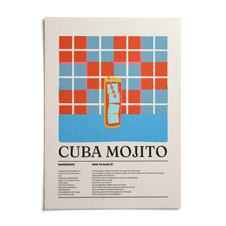 Cuban Mojito Recipe, shown as an unframed paper print on a plain white background