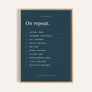 Song Favorites Print personalised print, shown framed in natural wood