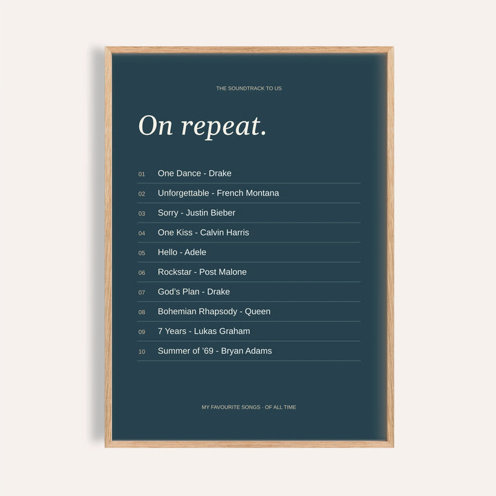 Song Favorites Print personalised print, shown framed in natural wood