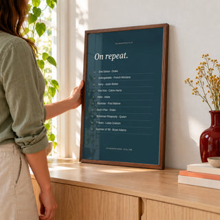 Song Favorites Print in a placing the print at home, dark wood frame