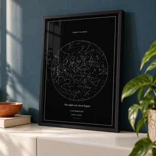 Custom Star Map in a styled frame detail, black frame
