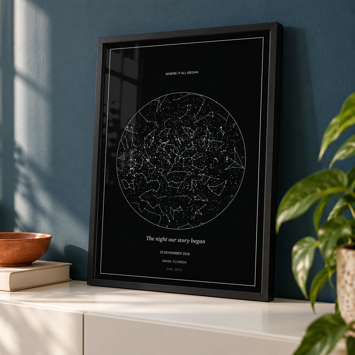 Custom Star Map in a styled frame detail, black frame