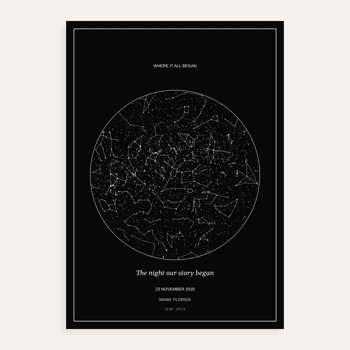 Custom Star Map, shown as an unframed paper print on a plain white background