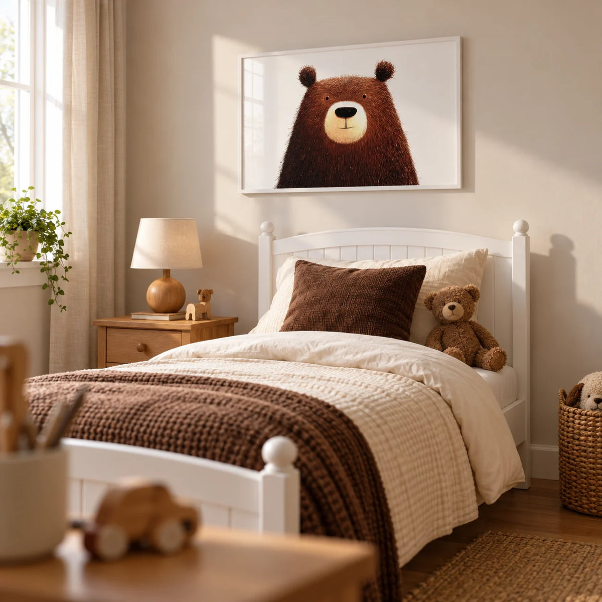 Cute Bear Art Print, framed on the wall of a child's bedroom for a 5 year old