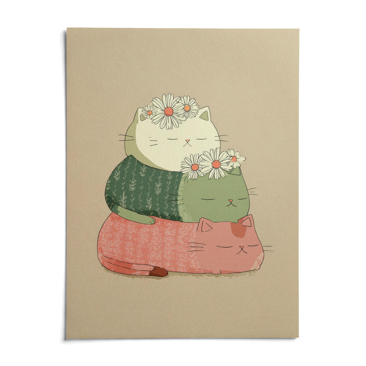 Cute Cat Art Print, shown as an unframed paper print on a plain white background