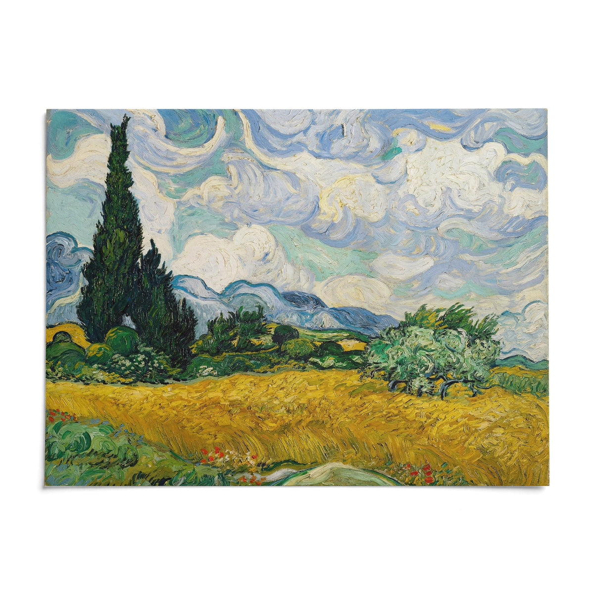 Cypress Tree Landscape, shown as an unframed paper print on a plain white background