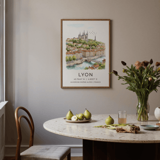 Detailed river quay section from Lyon City Art Print showing boats