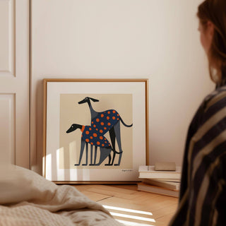 Cheerful polka dot greyhound poster of a dog for vibrant home decoration