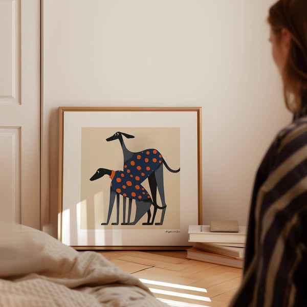 Cheerful polka dot greyhound poster of a dog for vibrant home decoration