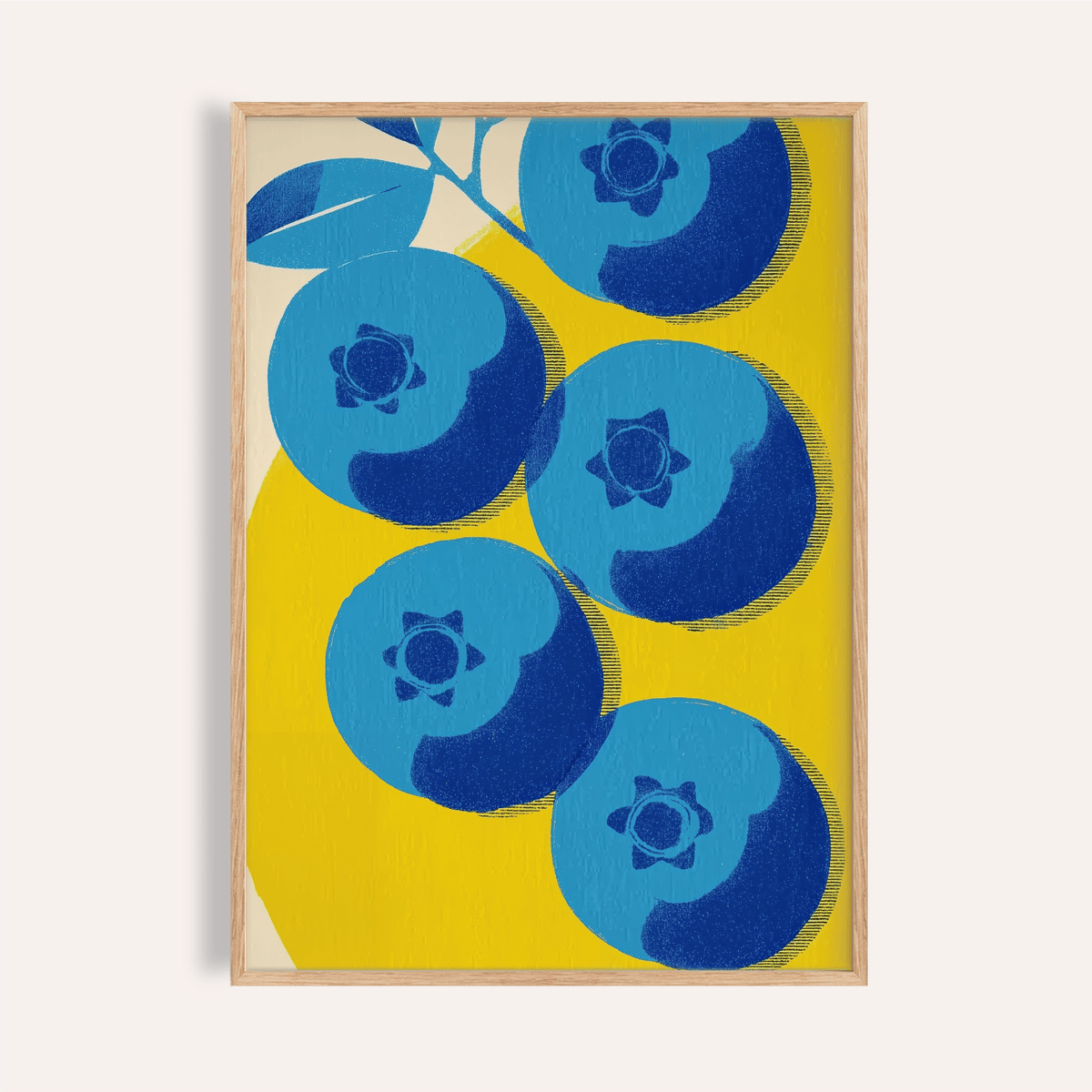 Blueberry Wall Art print with Blue and Yellow shades for kitchen wall