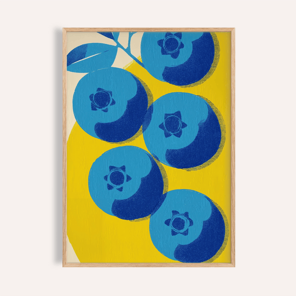 Blueberry Wall Art print with Blue and Yellow shades for kitchen wall