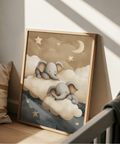 Whimsical gray and beige Baby Elephants Nursery Art for child's nursery decor