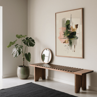 Beige background Pink and Green Print suitable for entryway as wall art, with Pink and Gold details.
