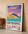 Angled Valencia City Art Print showing multicolored building facades