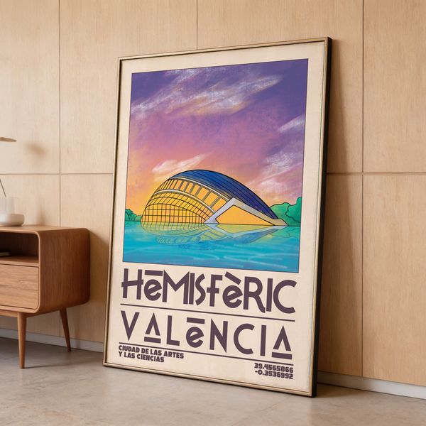 Angled Valencia City Art Print showing multicolored building facades