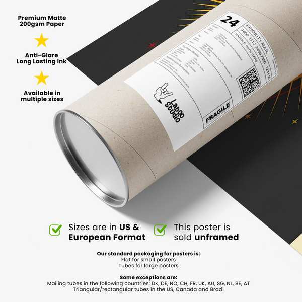 Rocket Launch Art Print, vibrant orange and black, dorm room print