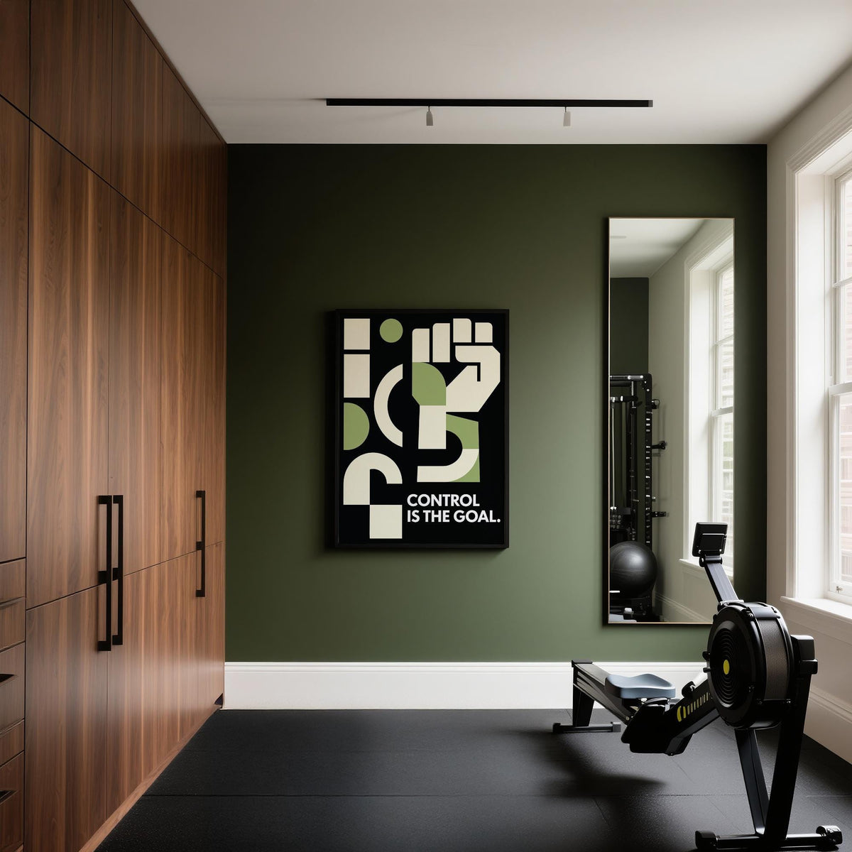 Minimalist wall art with fitness motivation poster message.