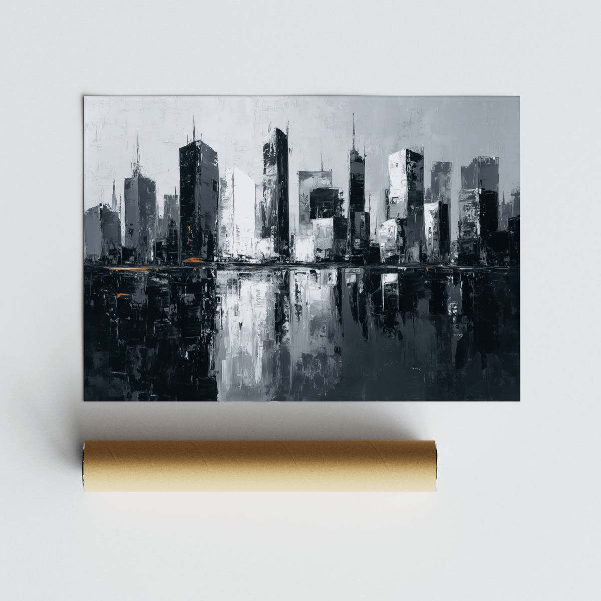 Urban City Skylines Wall Art with Black buildings for den wall art