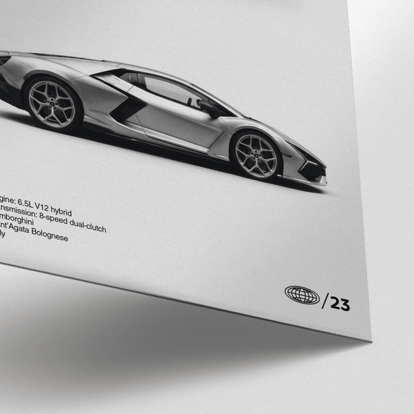 Sleek Black and White Lamborghini Art Print for entryway decor
