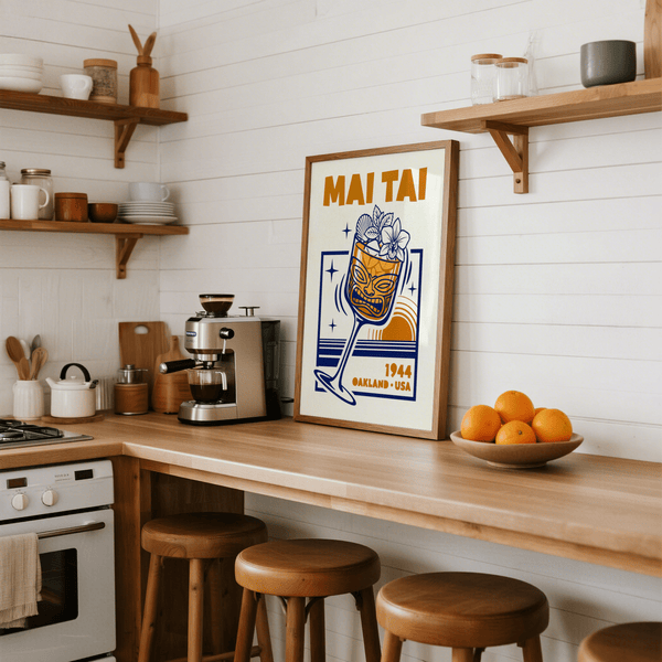 Mai Tai Wall Art Orange Blue art print for home bar decor