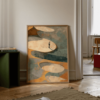 Abstract Golf Art Print with sweeping ribbon shapes in Blue and Orange