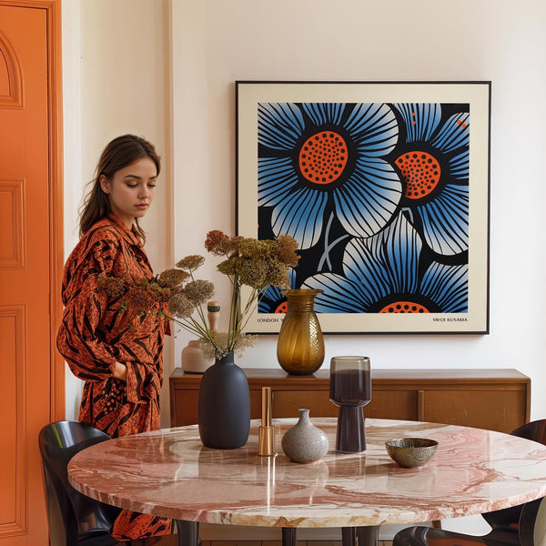 blue flower wall art with artistic botanical inspiration