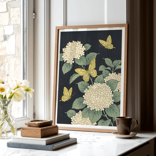 Vintage Butterfly Poster art print, Black background, classic botanical wall art
