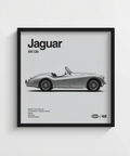 Jaguar XK120 Art Print as unique wall art in White and Black for hallway