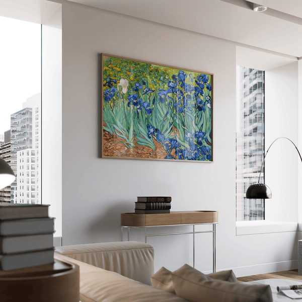 Serene Blue Iris Wall Art in green and blue for entryway print