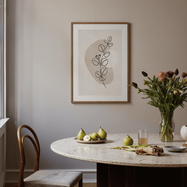 Neutral wall art print of plant outline and soft geometric backgrounds