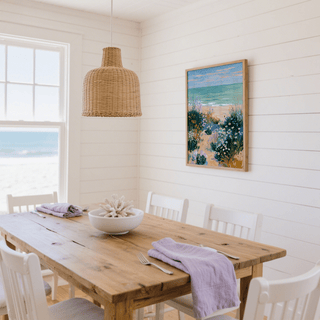 Modern art print, Coastal Flower Print blue purple beige, hallway