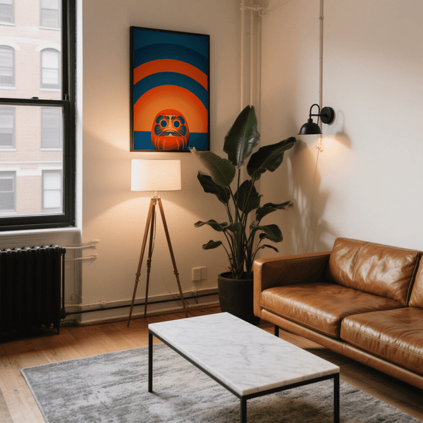 Contemporary Daruma Doll Wall Art in orange for living space poster