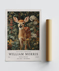 Botanical-style Forest Art Print with deer and flowering plants.