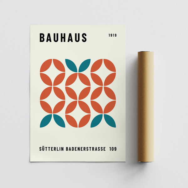 Geometric wall art print with Bauhaus typography and minimalist layout.