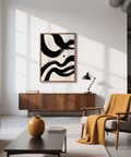black and white paintings abstract wall print with dynamic shapes, home gallery