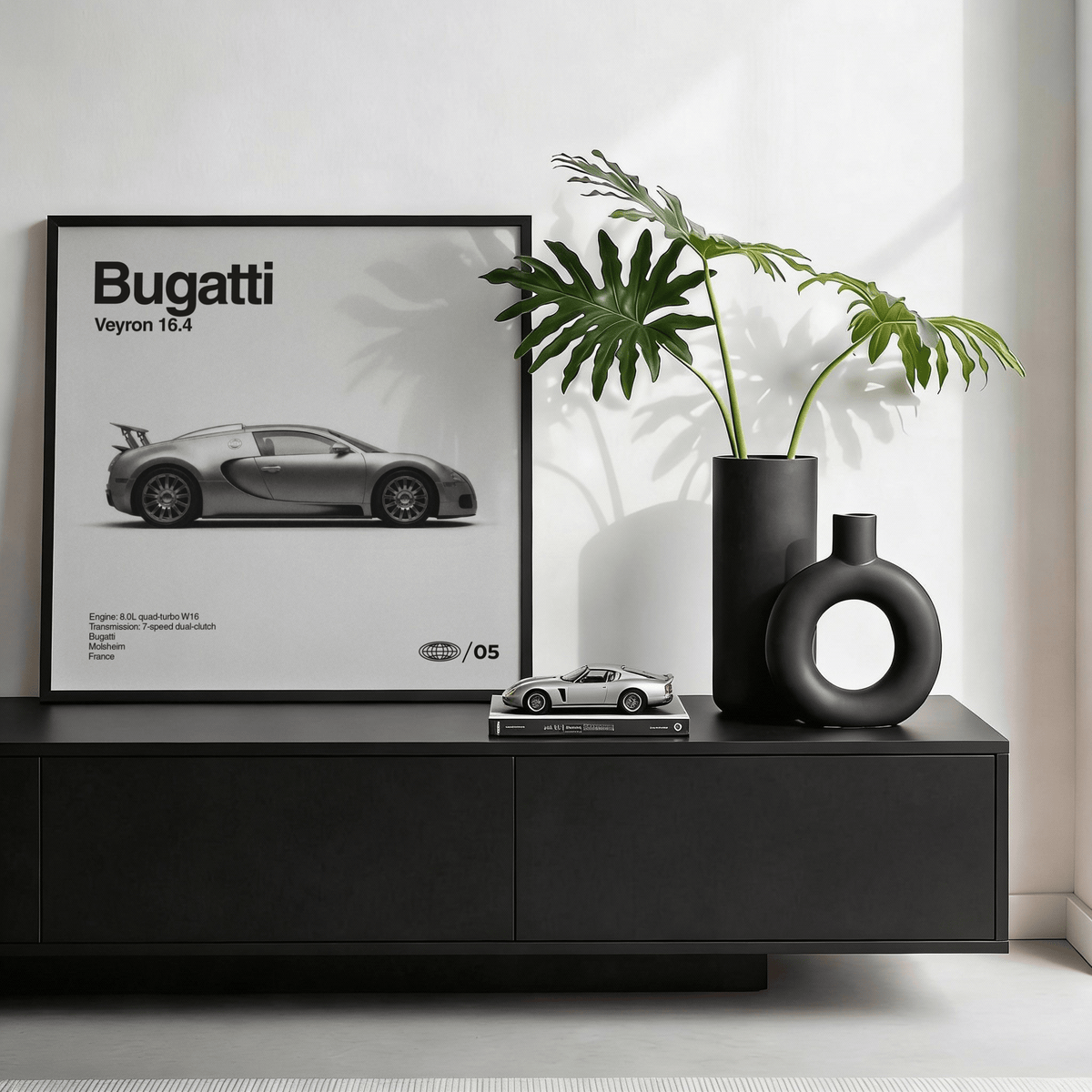 Gray and Black Bugatti Veyron Car Print for car enthusiast lounge wall art