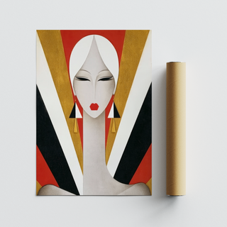 Vertical poster shot of Art Deco Woman Portrait Print with elongated neck and sharp eyeliner