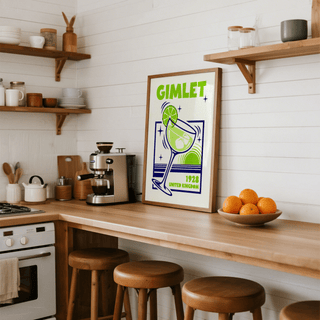 Bar decor Gimlet Cocktail Poster featuring green and blue colors