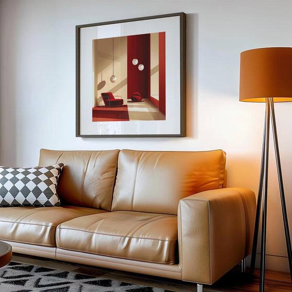 Contemporary red wall art print ideal for minimalist interior design