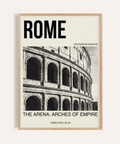 Rome Colosseum Wall Art poster with bold ROME title and arched facade photo