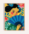Geisha Pop Art wall art in Multicolored hues, ideal for living room decor, modern poster