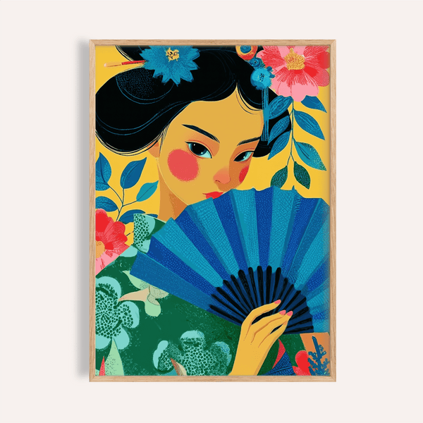 Geisha Pop Art wall art in Multicolored hues, ideal for living room decor, modern poster