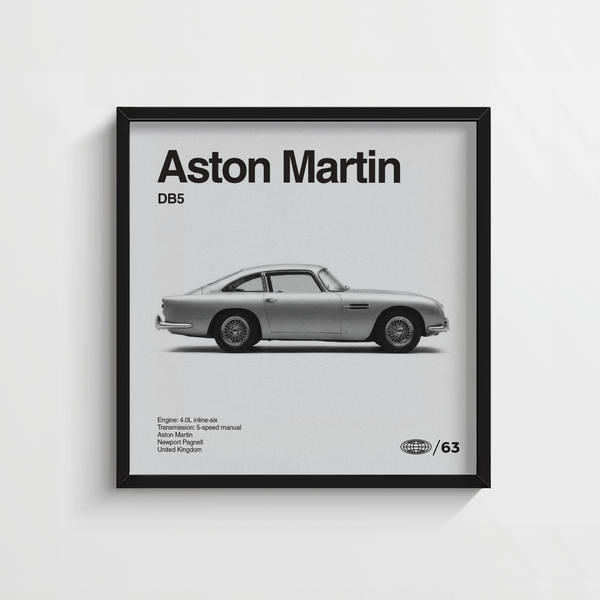 Aston Martin Art Print poster with Black and White tones for garage walls