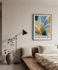 Contemporary botanical poster, wall art blue and gold