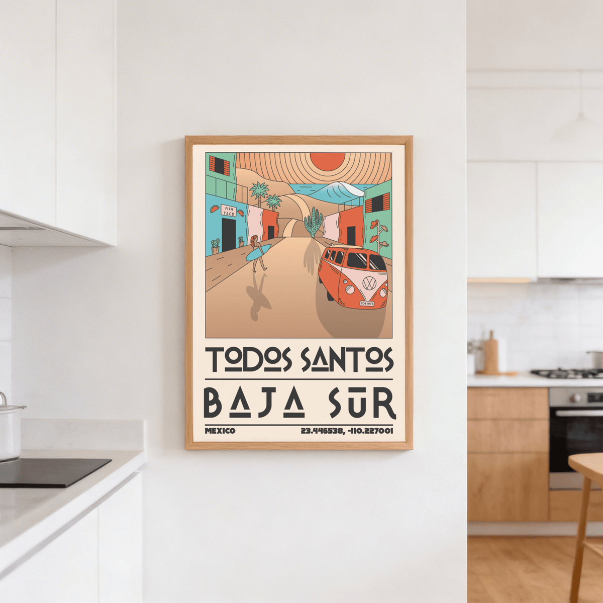 Layered horizon with sun and hills in stylized Todos Santos wall art print
