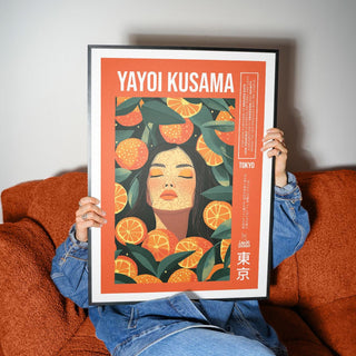 Pop-style cool wall art print featuring a woman surrounded by citrus fruits.