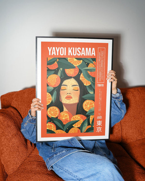 Pop-style cool wall art print featuring a woman surrounded by citrus fruits.